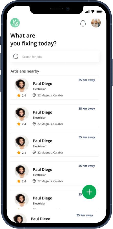 Hirepesin App Search page Interface